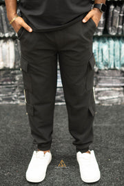 Regular Fit Mens New Tape Cargo Track Pant - BLACK-Cargo Pant-7 Man